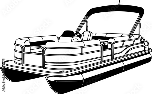 Pontoon boat silhouette. Clipart image isolated on white background
