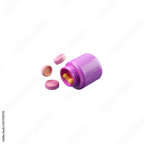 "Opened Medicine Bottle Spilling 3D Rendered Pills and Capsules"