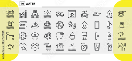 Water Resources And Conservation Icons Set Featuring Various Water Related Concepts