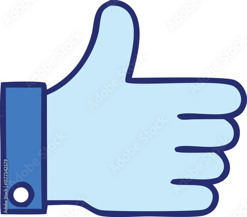 A simple stylized light blue thumbs up icon with a dark blue outline and a contrasting darker blue cuff