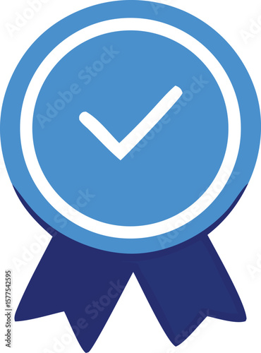 Award ribbon with blue checkmark symbolizing approval and success in a clean design