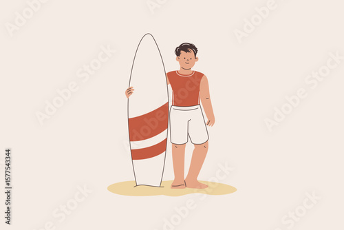 Male Lifeguard with Surfboard Illustration