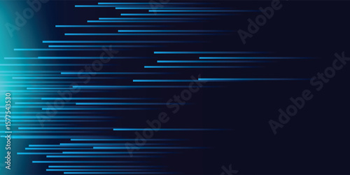 High speed lines moving technology concept. stripes lines with blue light. speed movement pattern and motion blur over dark blue background. Vector Illustration.
