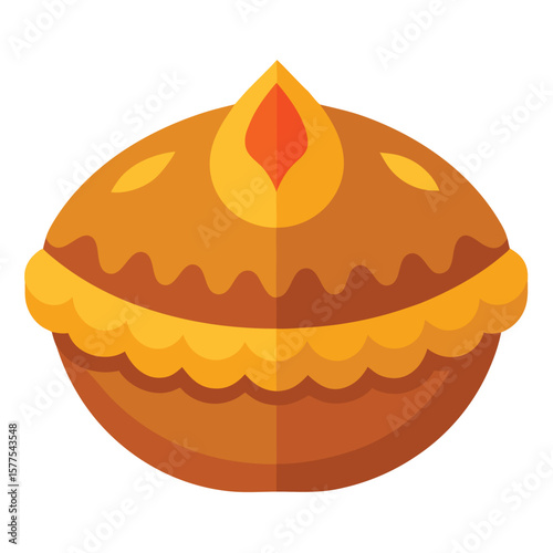 Vibrant and flat colorful vector illustration of a delicious pecan pie slice ready for a festive occasion