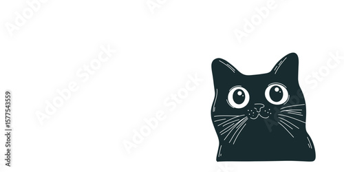 vector illustration of a naughty black cat peeking on white background with space for text