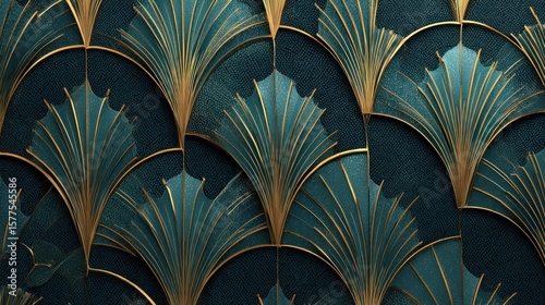 Teal & gold art deco patterned wall