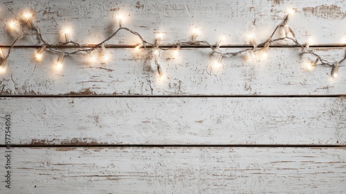 Christmas lights on distressed white wood