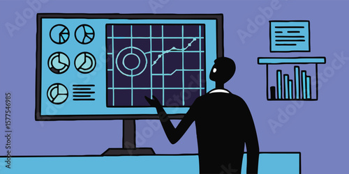 Man presenting data charts and graphs presentation