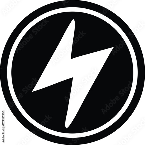 Free Download Bold black circle emblem featuring a stark white lightning bolt symbol signifying power and energy for modern design applications - GFXLoad