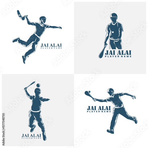 Set of Jai Alai logo design vector. Silhouette Jai Alai Template Illustration.
