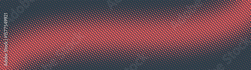 Squares zig zag grid halftone pattern smooth curved border ultra wide 32:9 aspect ratio vector red black abstract background. Half tone texture panoramic ultrawide format retro futuristic abstraction