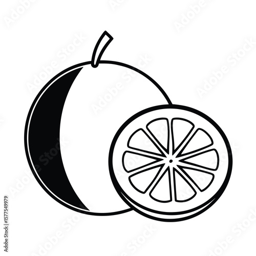 Pomelo fruit with cross section segments vector on white background