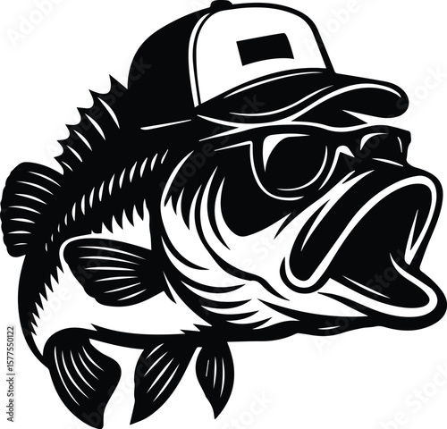 Largemouth Bass Wearing Mullet Trucker Hat Vector – Southern Fishing Cartoon Design for Cricut and Stickers