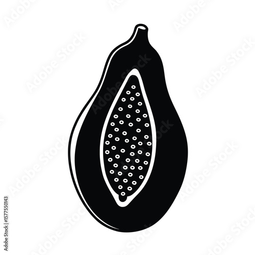 Silhouette of half papaya fruit vector on white background