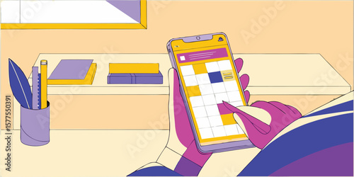 Person using phone with calendar technology planning