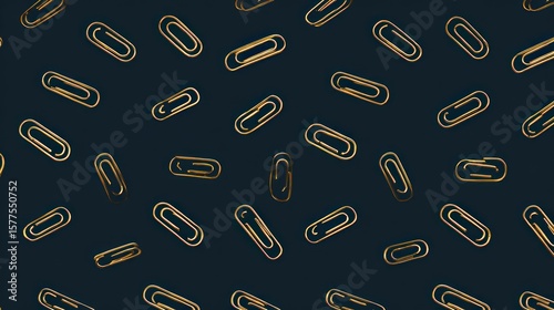 Gold paperclips scattered on dark background