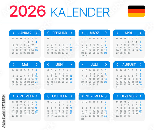 2026 Calendar - vector template graphic illustration - German version