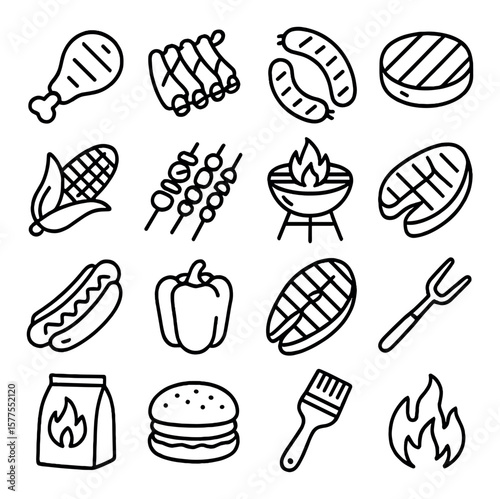 Grocery shopping collection, essential market icons. food and supermarket symbols set