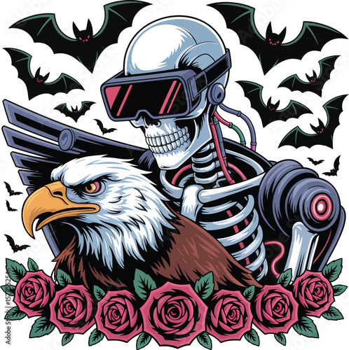 American football player pirate skull with sword sport art design cartoon tattoo helmet biker black head vector illustration