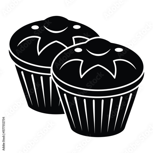 Bold black silhouette of freshly baked cornbread muffins perfect for bakery advertisements and food related banners