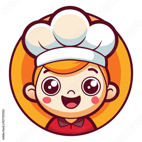 Adorable kid chef cartoon character logo design vector