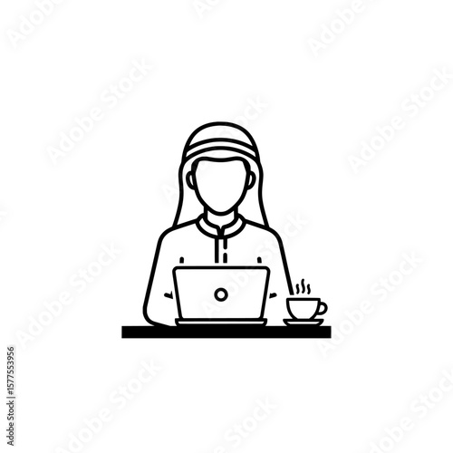 Businesswoman working on laptop with coffee mug during workday