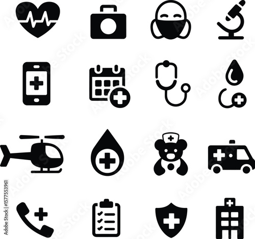 Medical Healthcare Icons Set Black and White