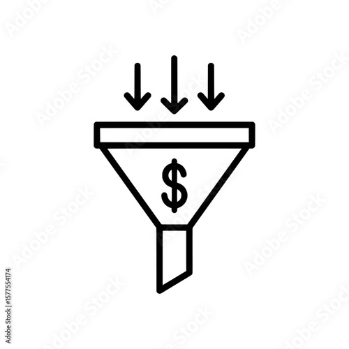 financial data funnel with dollar symbol for business and finance