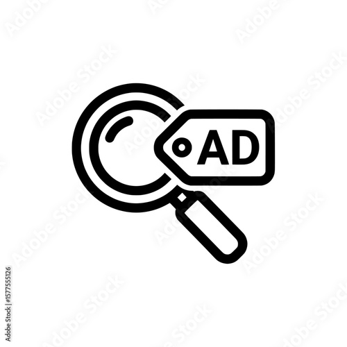 magnifying glass with ad tag for search and advertising concepts