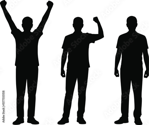 Male Silhouette Gestures: Victory, Strength, and Confident Poses
