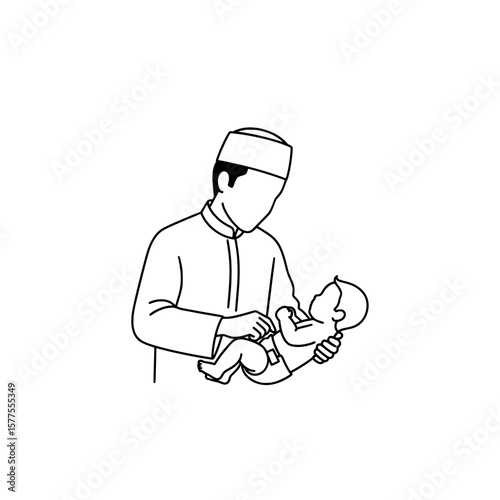 Medical professional holding baby in gown uniform and cap