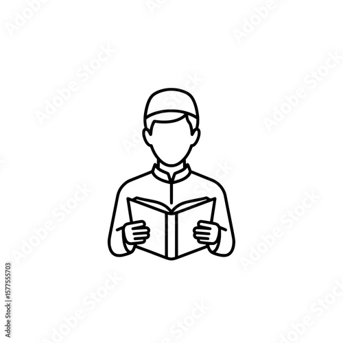 Outline of a man reading a book with a cap
