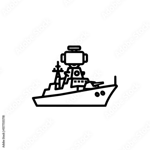 Outline of a robot on a ship with communication equipment