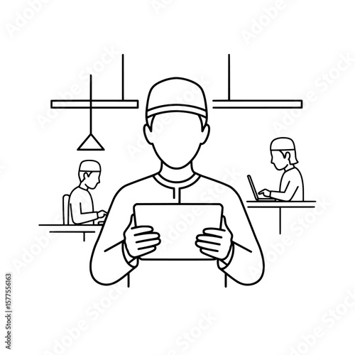 Person using digital tablet in modern tech workspace