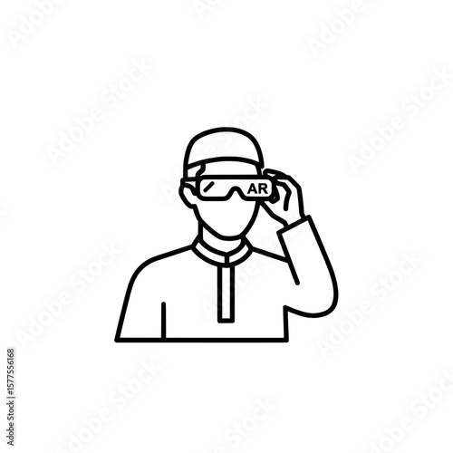 Person wearing augmented reality glasses with AR lettering