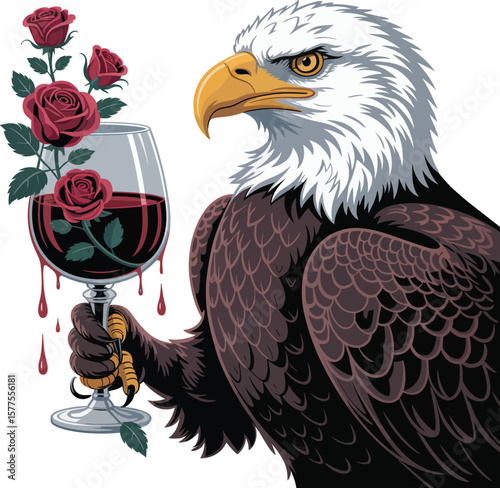Majestic Eagle with Wine and Roses A Symbol of Power and Beauty
