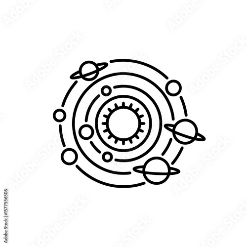 Stylized planetary system with rings and planets