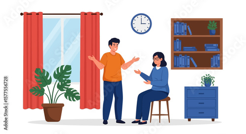 Couple arguing with frustration and disagreement in interior, showcasing relationship problems with conflict in lifestyle.