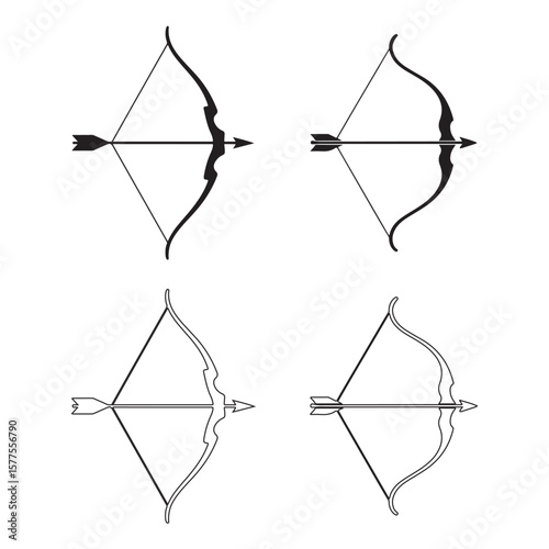 Black and white archery bows with arrows sport weapon