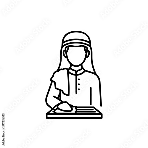 Woman preparing food on a cutting board in line art style