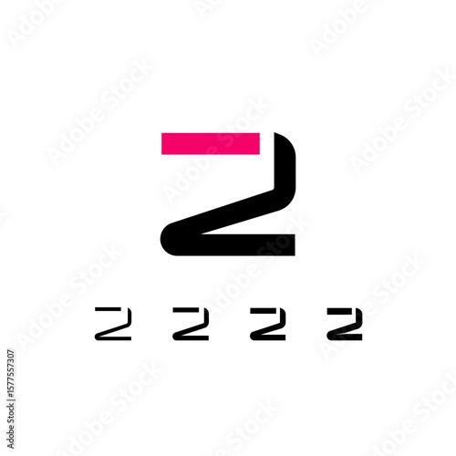 Technical logo number 2, digital cyber space numeral two, set of four different thicknesses of the (regular, medium, bold, thick) made stencil style