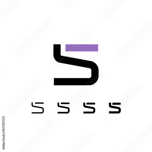 Technical logo number 5, digital cyber space numeral five, set of four different thicknesses of the (regular, medium, bold, thick) made stencil style