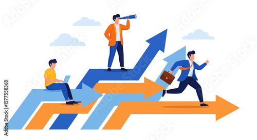 Business Growth Illustration Team Climbing Arrows for Success