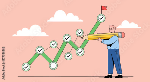 Charting Growth A Pencil-Guided Path to Success with Goals, Progress, and Completion