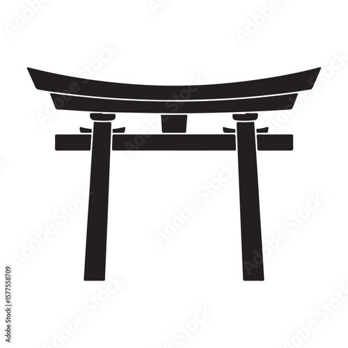 Black silhouette of a traditional Japanese torii gate shinto architecture