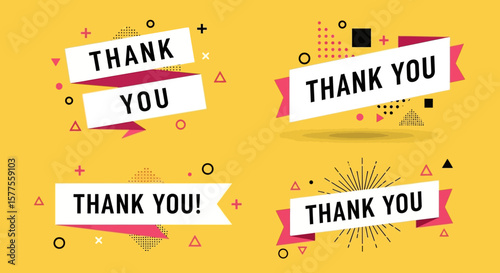 Appreciation Banner Set Thank You Ribbon Designs for Graphics Projects and Messages of Gratitude