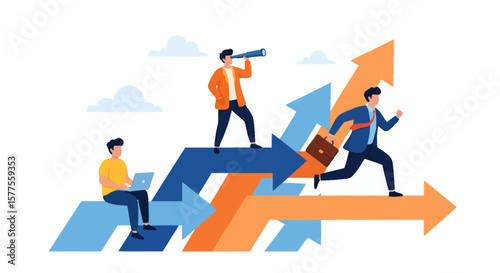 Business Growth Trajectory Achieving Success Through Vision, Strategy, and Swift Execution with Upward Arrows