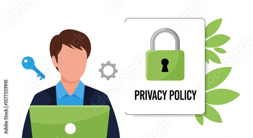 Data privacy protection concept with security padlock and user graphic, ensuring digital confidentiality and personal data safety online.