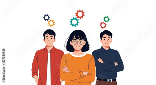 Teamwork and Innovation A Collaborative Group of Individuals with Creative Gear-Inspired Ideas for Problem-Solving and Success