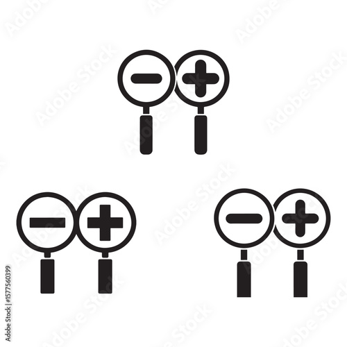 Minus and plus symbols on magnifying glasses minus symbol zoom in